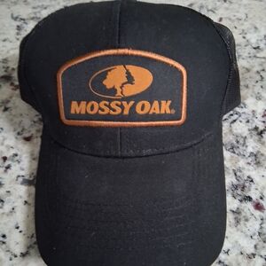 Mossy Oak Mens Black Cap with Orange Logo Hat Meshback Snapback